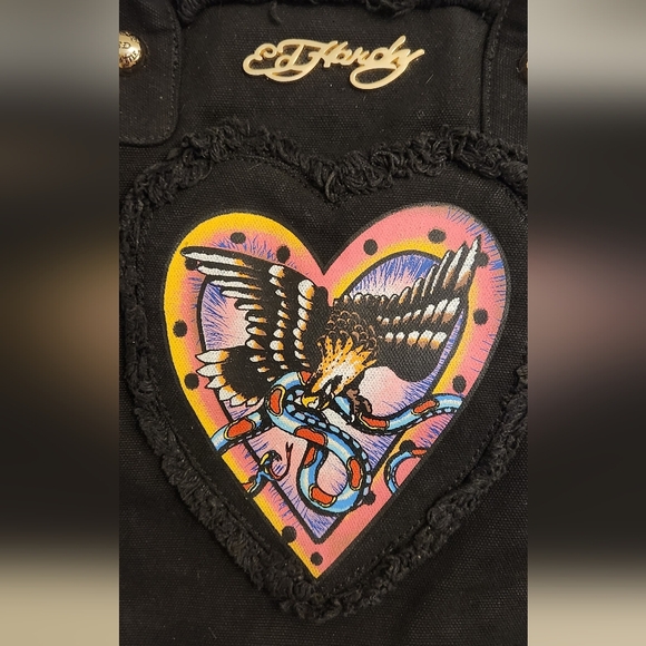Ed Hardy Black Tote Bag with Heart Design - Picture 3 of 7
